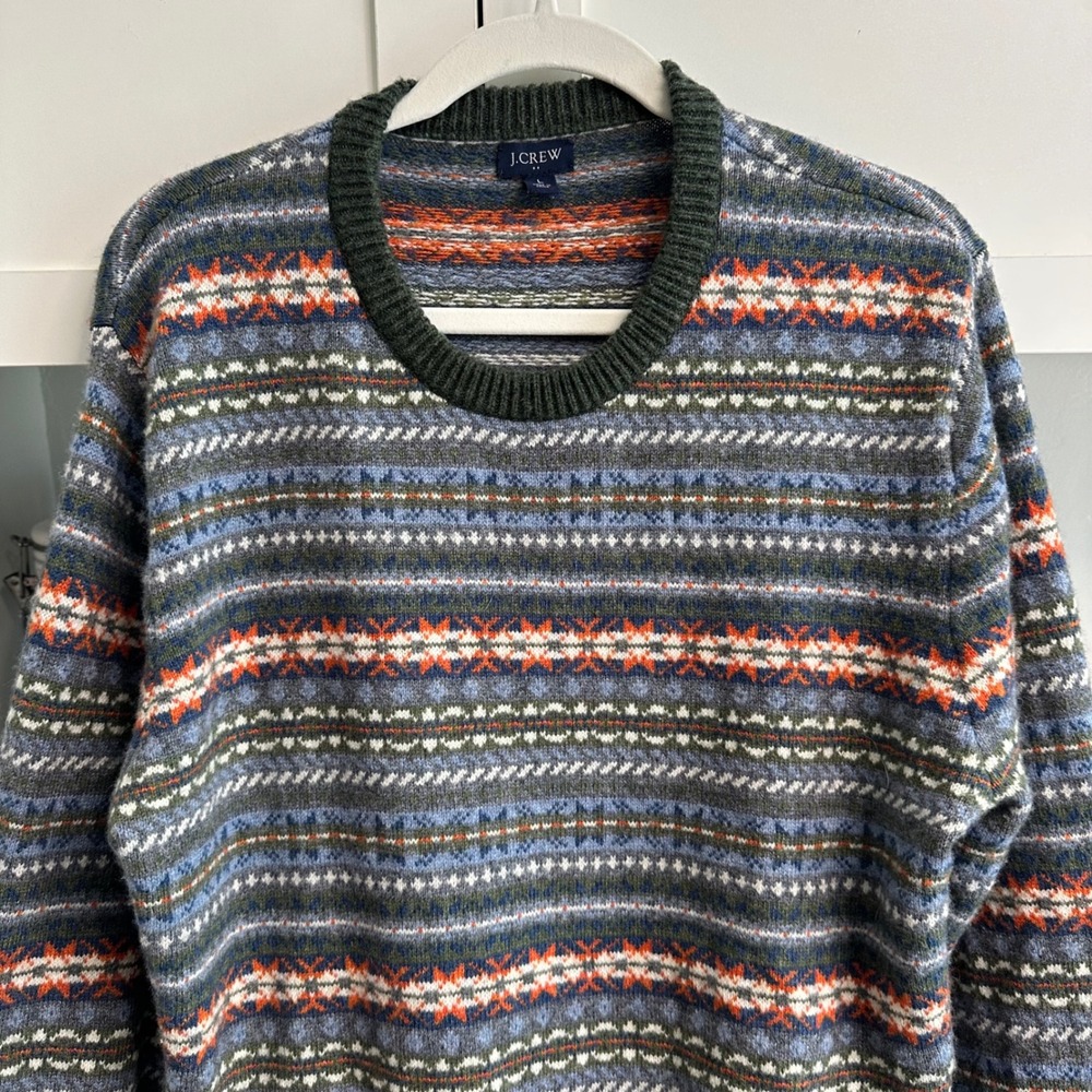 J.Crew Lambswool Blend Fair Isle Crewneck Sweater Mens L Heritage Nordic Cabin - Picture 9 of 11